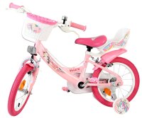 Rosa Kinderfahrrad mit Korb, Einhorn-Motiv und stabilen Reifen