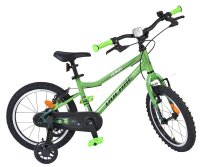 Grünes Kinderfahrrad mit 16-Zoll-Rädern und Stützrädern