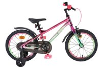 Rosa Kinderfahrrad mit Stützrädern und bunten...