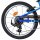 Blaues Fahrrad mit Hinterrad, Kette und Shimano-Schaltung sichtbar
