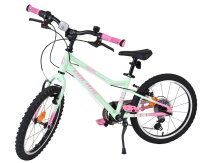 Kinderfahrrad in Mintgrün mit pinken Griffen und Pedalen