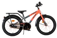 Fahrrad mit orange-schwarzem Rahmen und breiten Reifen...