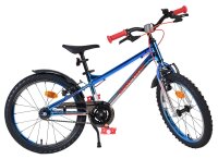 Blaues Kinderfahrrad mit roten Griffen und 18-Zoll-Rädern