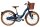 Blaues Kinderfahrrad mit Korb, braunen Reifen und bequemen Sitz