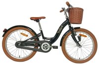 Schwarzes Kinderfahrrad mit Korb, braunen Reifen und...