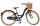 Schwarzes Damenfahrrad mit Korb und braunen Reifen und Sattel