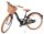 Schwarzes Fahrrad mit Korb, braunen Details und breiten Reifen