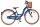Blaues Fahrrad mit Korb, braunen Reifen und bequemer Sitzfläche