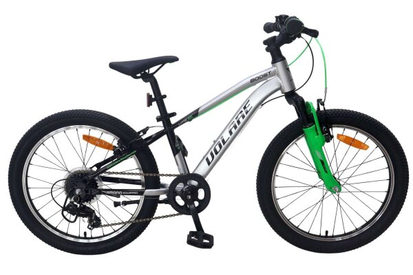Kinderfahrrad mit 20-Zoll-Rädern, grünen Akzenten und schwarzem Rahmen