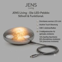 JENS Living Smarter LED-Stein aus Echtglas, wiederaufladbar via USB-C, 3 Helligkeitsstufen, Touch-Bedienung & Timerfunktion, kabelloses Stimmungslicht
