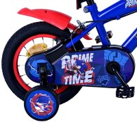 Blaues Kinderfahrrad mit Sonic-Motiv und rotem Schutzblech