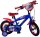 Kinderfahrrad in Blau und Rot mit Comic-Design und Stützrädern