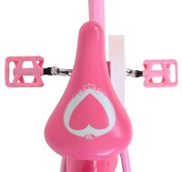 Rosa Kinderfahrradsattel mit Herzmotiv und pinken Pedalen