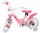 Rosa Kinderfahrrad mit Korb, Stützrädern und bunten Aufklebern