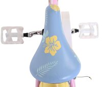 Buntes Fahrrad mit blühendem Sattel in Blau und Gelb
