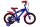 Blaues Kinderfahrrad mit roten Akzenten und Comic-Motiv