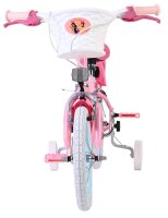 Rosa Kinderfahrrad mit Korb und Prinzessinnenmotiv vorne