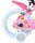 Rosa Kinderfahrrad mit bunten Aufklebern und weißen Reifen