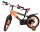 Schwarzes und oranges Kinderfahrrad mit Stützrädern und sportlichem Design