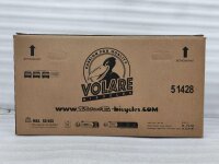 Kartonverpackung für ein Fahrrad mit Logo und Gewichtsangabe