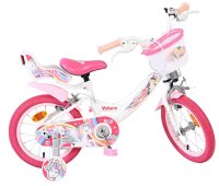 Kinderfahrrad in Weiß und Pink mit Einhorn-Motiv und Korb