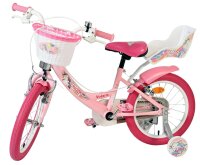Rosa Kinderfahrrad mit Korb und Einhorn-Motiv, 16 Zoll Räder