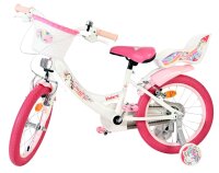 Kinderfahrrad in Weiß und Pink mit Korb und Einhorn-Motiv
