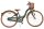 Damenfahrrad in Grün mit Korb und braunen Reifen