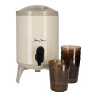 JENS Living Saftspender Set mit 4 Bechern & Ständer | 4L Getränkespender für Party, Garten & Buffet | Robuste Glaskaraffe / Wasserspender