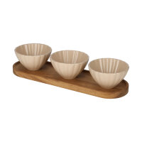 JENS Living Servierset mit Muschelschalen – Edles Snack- & Dip-Set aus Akazienholz & Keramik, ideal zum Anrichten & Verschenken