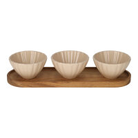 JENS Living Servierset mit Muschelschalen – Edles Snack- & Dip-Set aus Akazienholz & Keramik, ideal zum Anrichten & Verschenken