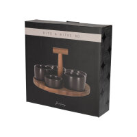 JENS Living Bits & Bites Bo Groß Schwarz – Rondell / Serviertablett aus Akazienholz mit 5 gestuften Keramikschalen für Snacks & Dips