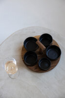 JENS Living Bits & Bites Bo Groß Schwarz – Rondell / Serviertablett aus Akazienholz mit 5 gestuften Keramikschalen für Snacks & Dips