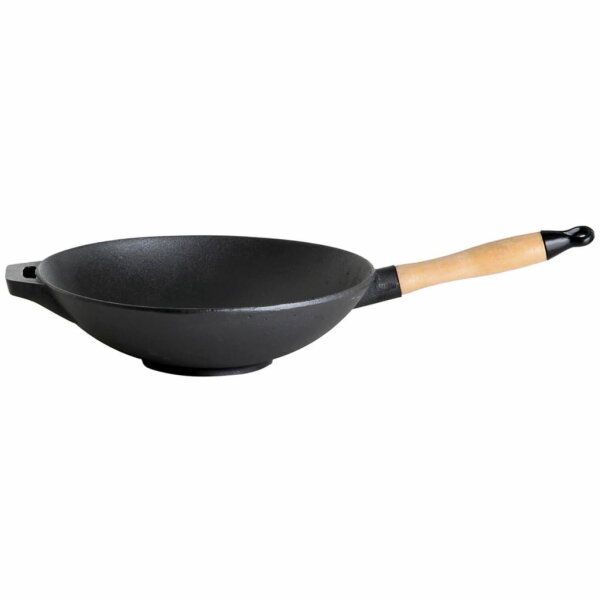 Gusseisen-Wok mit Holzstiel