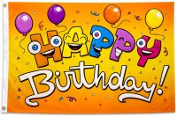 Flagge Happy Birthday mit Augen und Ballons 90x150 cm mit...