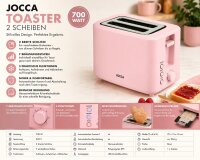 JOCCA Toaster Rosa 700W – 2 breite Schlitze, 7...