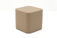 Beiger, quadratischer Hocker mit abgerundeten Kanten und...