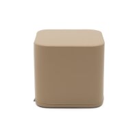 Beiger, quadratischer Hocker mit abgerundeten Ecken und glatter Oberfläche