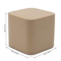 Beiger quadratischer Hocker mit abgerundeten Kanten und Maßeinheiten