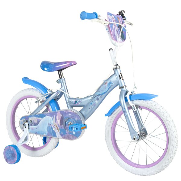 Kinderfahrrad in Blau mit lila Akzenten und stabilen Stützrädern