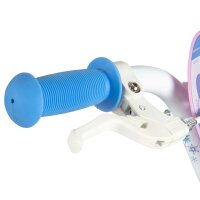 Blauer Gummigriff und weiße Bremshebel an einem Kinderfahrrad