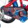 Buntes Kinderfahrrad mit Spiderman-Motiv und blauen Pedalen