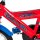 Roter Fahrradrahmen mit Spider-Man-Motiven und blauen Pedalen