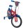 Rotes Kinderfahrrad mit blauen Akzenten und Spider-Man-Motiv
