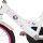 Weißes Kinderfahrrad mit bunten Aufklebern und pinken Details