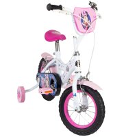 Kinderfahrrad in Weiß und Pink mit Minnie-Maus-Motiv und Stützrädern