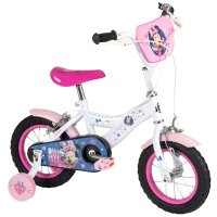 Kinderfahrrad in Weiß und Pink mit Minnie-Maus-Motiv und Stützrädern