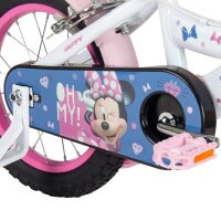 Fahrrad mit pinkem Design und Minnie-Maus-Motiv auf dem Kettenkasten