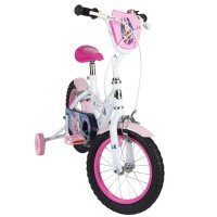 Kinderfahrrad in Weiß und Pink mit stabilen Stützrädern und Disney-Motiv