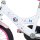 Weißes Kinderfahrrad mit bunten Aufklebern und Minnie-Maus-Motiv
